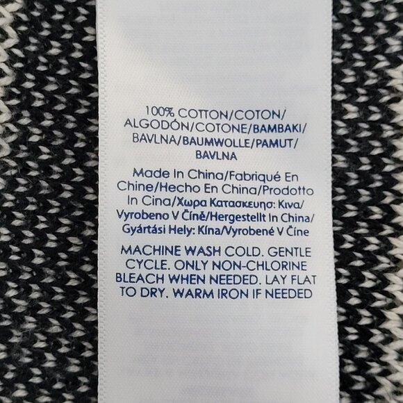 Chaps Zigzag Shawl Collar Button Down Cardigan Womens Size 1X Black White Cotton - Picture 7 of 7